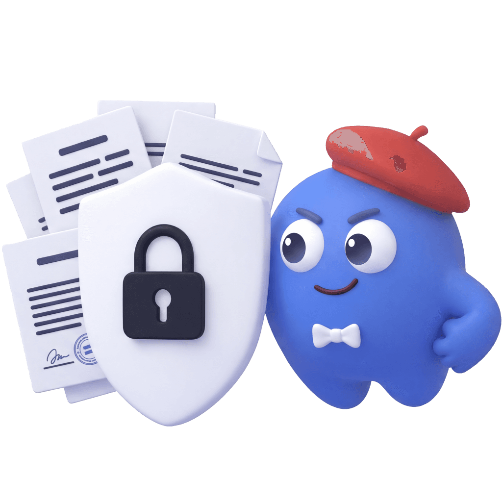 Mascotte SOS Papier avec bouclier de sécurité